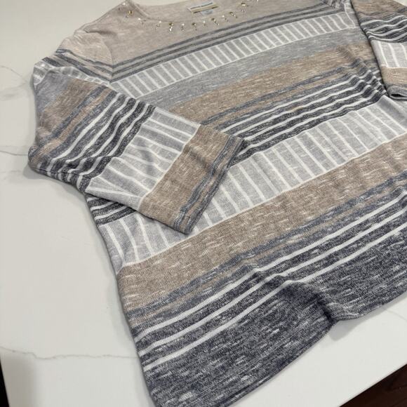 Alfred Dunner Striped 3/4 Sleeve Sequin Neck Line Knit Sweater Womens Plus 2X - Picture 6 of 11